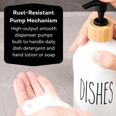 HOMIRA Refillable Glass Hand Soap & Dish Soap Dispenser with Bamboo Collar - 500ml