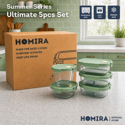 HOMIRA Summer Series Borosilicate Glass Food Container Lunch Box (Mix Set)
