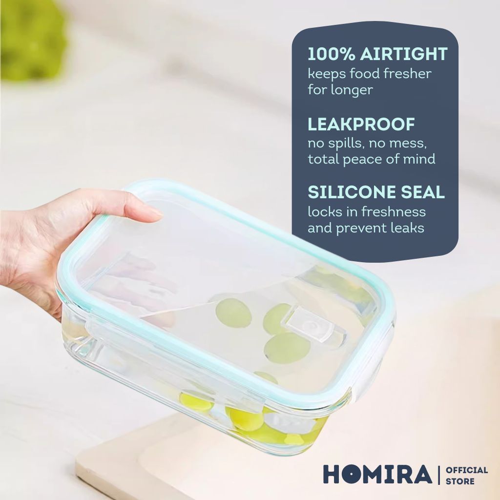 HOMIRA Classic Series Borosilicate Glass Food Container 3Pcs Set (1000ml/1520ml/2600ml)