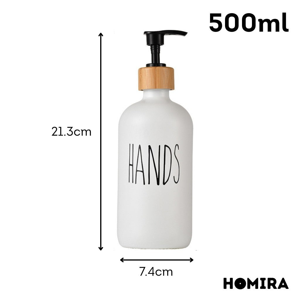 HOMIRA Refillable Glass Hand Soap & Dish Soap Dispenser with Bamboo Collar - 500ml