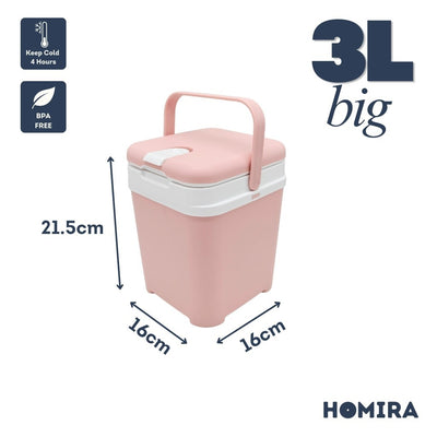 HOMIRA Mini Cooler Box (1L/3L) - Drinks Holder, Keep Cold, BPA Free