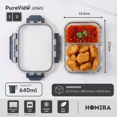 HOMIRA PureView Series Borosilicate Glass Lunchbox Food Container
