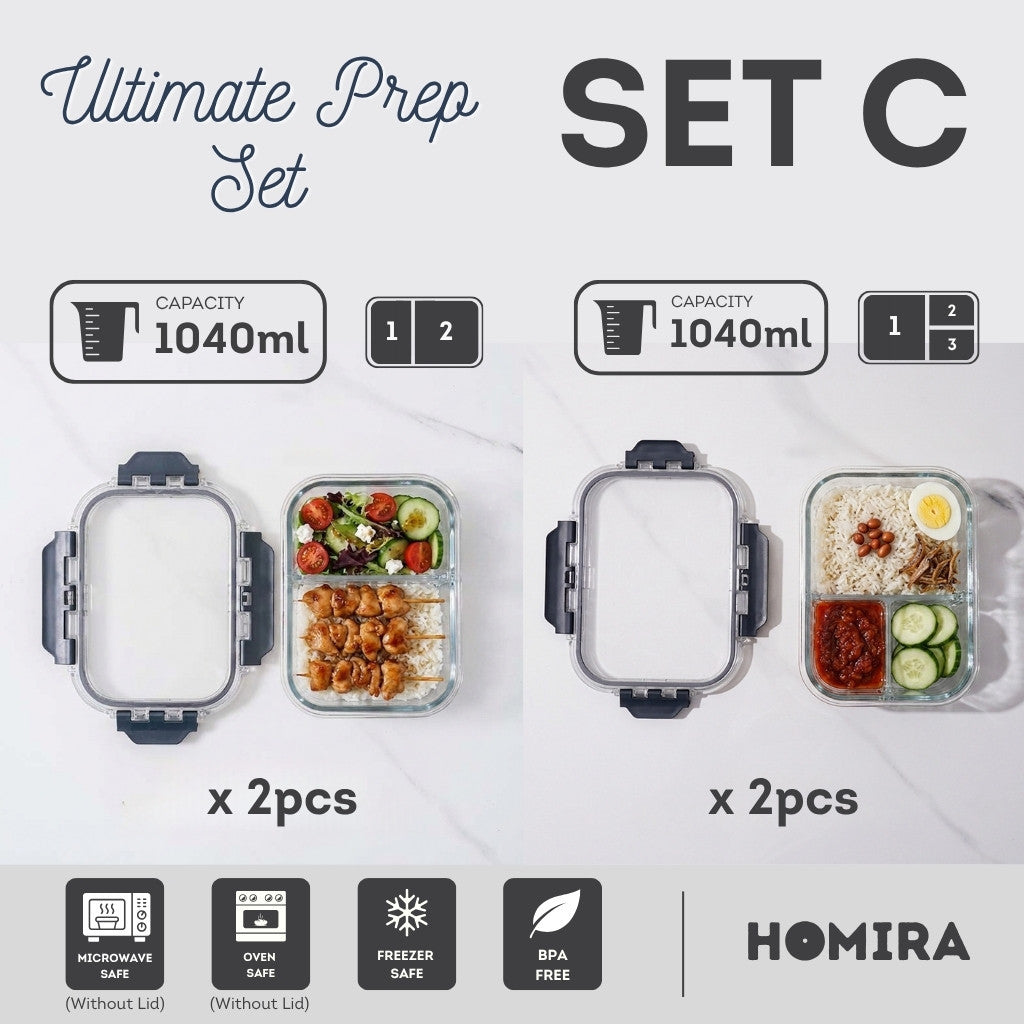 HOMIRA PureView Series Borosilicate Glass Lunchbox Food Container