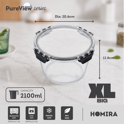 HOMIRA PureView Series Borosilicate Glass Food Container (370ml-2600ml)