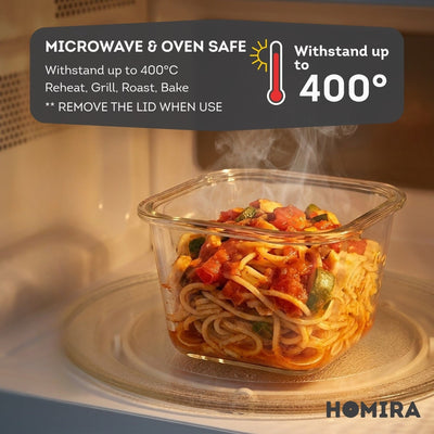 HOMIRA PureView Series XL Large Capacity Borosilicate Glass Food Container
