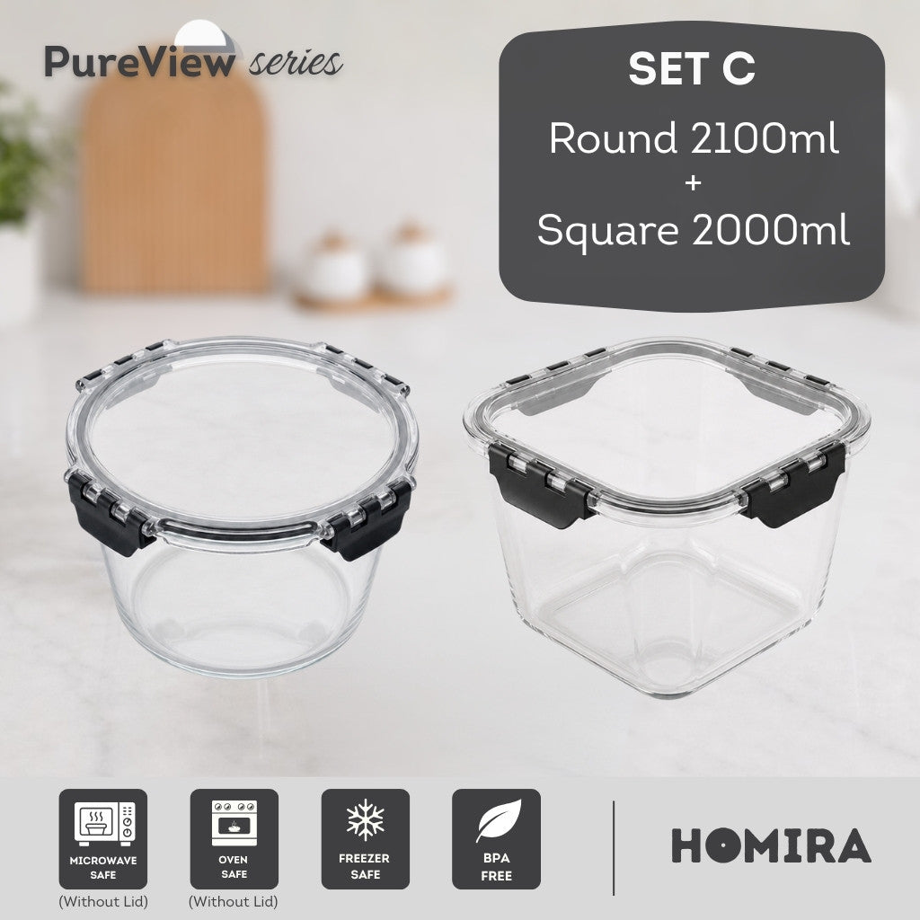 HOMIRA PureView Series XL Large Capacity Borosilicate Glass Food Container