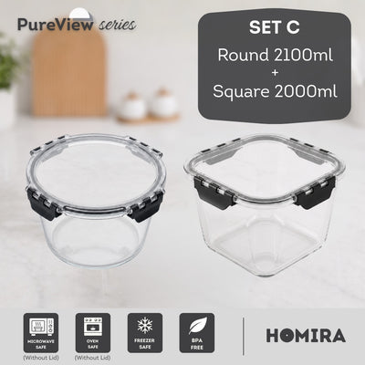 HOMIRA PureView Series XL Large Capacity Borosilicate Glass Food Container
