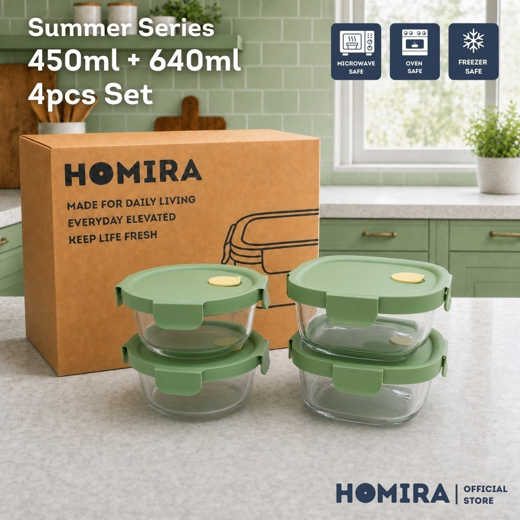 HOMIRA Summer Series Borosilicate Glass Food Container (4PCS Set)