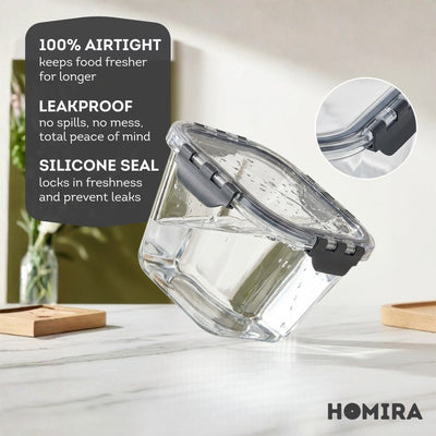 HOMIRA PureView Series XL Large Capacity Borosilicate Glass Food Container