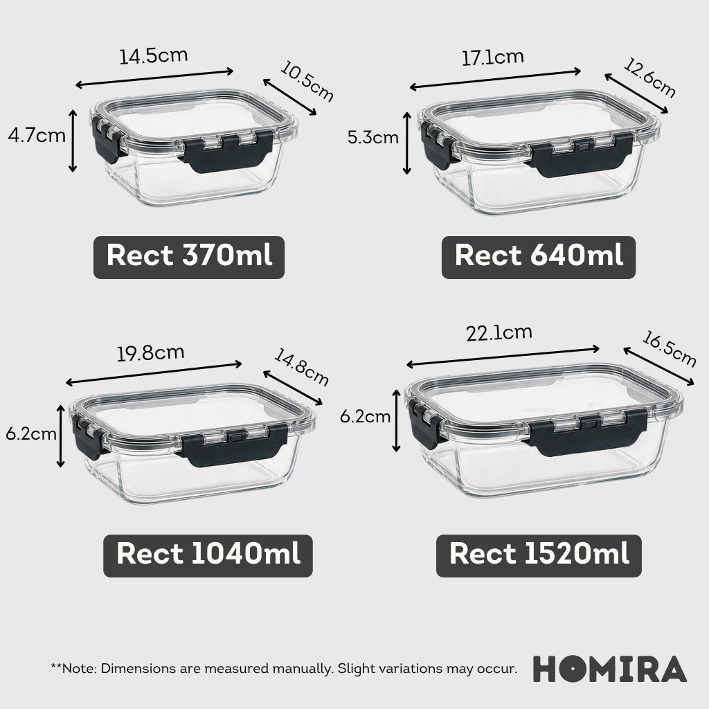 HOMIRA PureView Series Borosilicate Glass Food Container [Family Set]