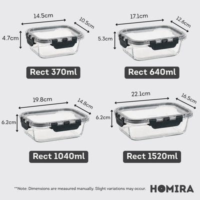 HOMIRA PureView Series Borosilicate Glass Food Container [Family Set]