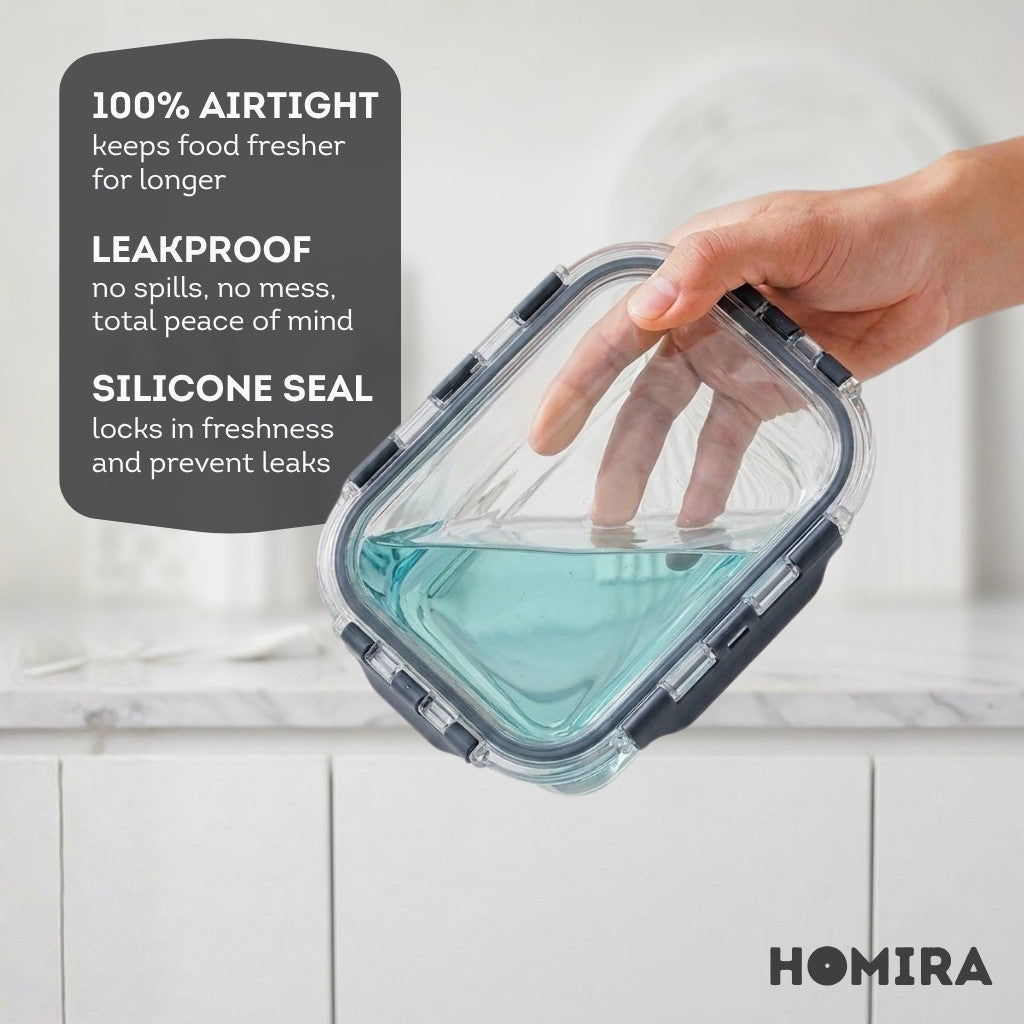 HOMIRA PureView Series Borosilicate Glass Food Container (370ml-2600ml)