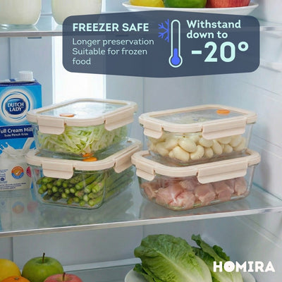 HOMIRA Signature Series Borosilicate Glass Food Container (4PCS Set)