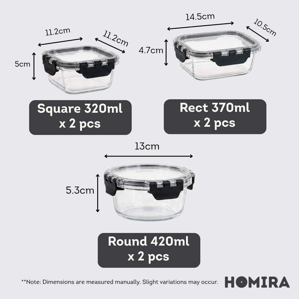 HOMIRA PureView Mini Glass Food Container Set (6 Pcs)