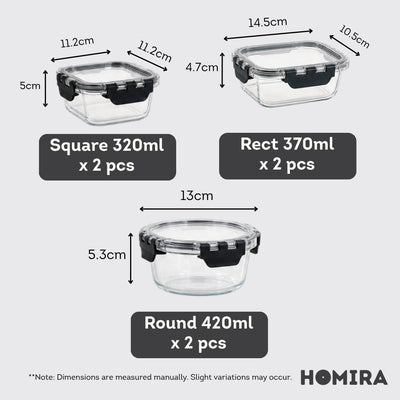 HOMIRA PureView Mini Glass Food Container Set (6 Pcs)