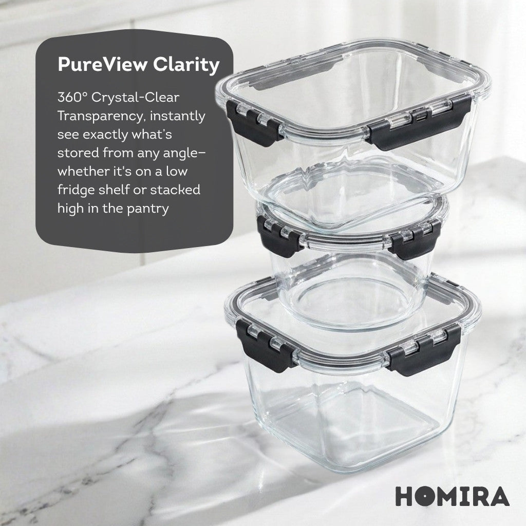HOMIRA PureView Series XL Large Capacity Borosilicate Glass Food Container