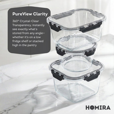 HOMIRA PureView Series XL Large Capacity Borosilicate Glass Food Container