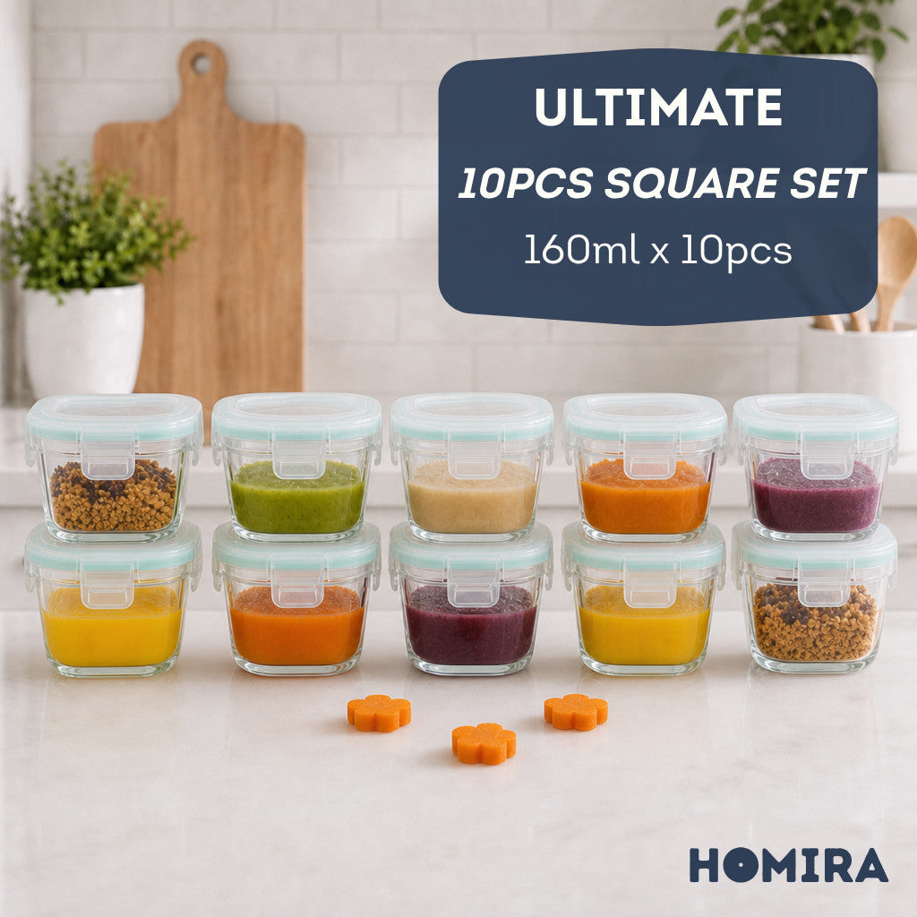 HOMIRA Classic Series Mini Borosilicate Glass Food Container Airtight Leakproof Food Container (Set of 4/6/10)