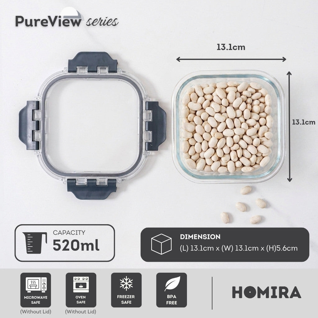 HOMIRA PureView Series Borosilicate Glass Food Container (370ml-2600ml)