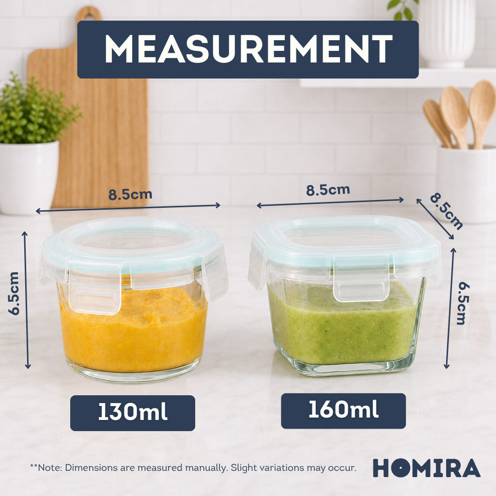 HOMIRA Classic Series Mini Borosilicate Glass Food Container Airtight Leakproof Food Container (Set of 4/6/10)
