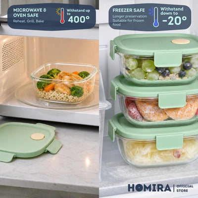 HOMIRA Summer Series Borosilicate Glass Food Container (4PCS Set)