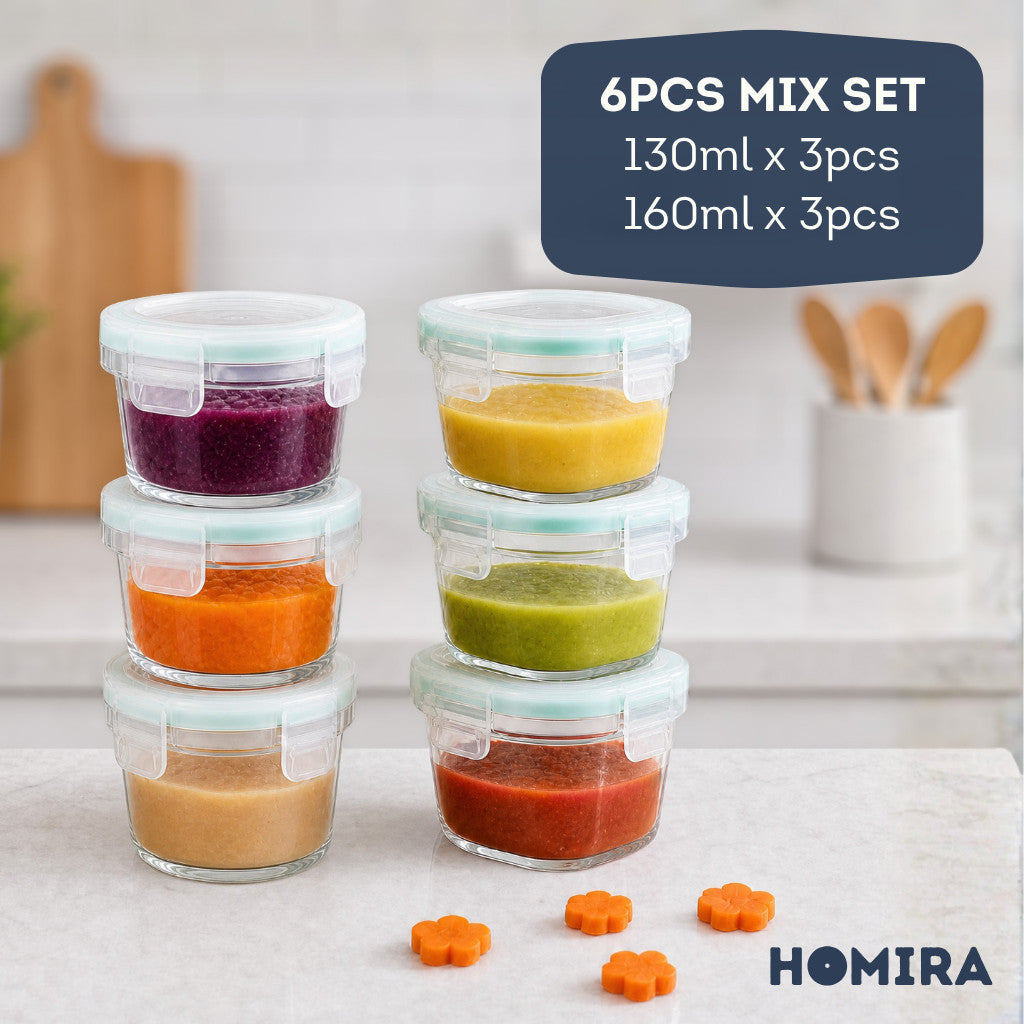HOMIRA Classic Series Mini Borosilicate Glass Food Container Airtight Leakproof Food Container (Set of 4/6/10)