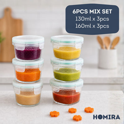 HOMIRA Classic Series Mini Borosilicate Glass Food Container Airtight Leakproof Food Container (Set of 4/6/10)