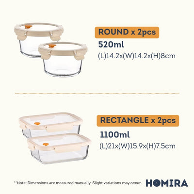HOMIRA Signature Series Borosilicate Glass Food Container (4PCS Set)