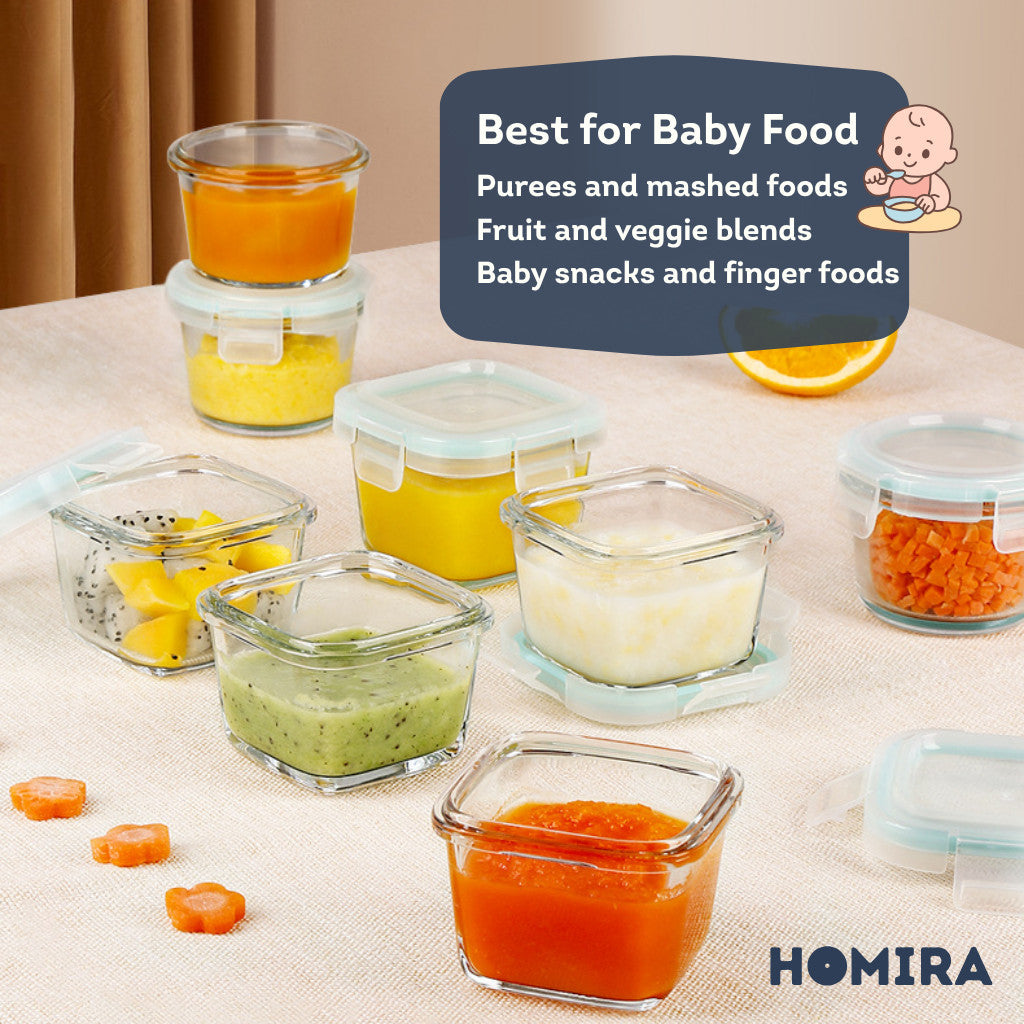 HOMIRA Classic Series Mini Borosilicate Glass Food Container Airtight Leakproof Food Container (Set of 4/6/10)