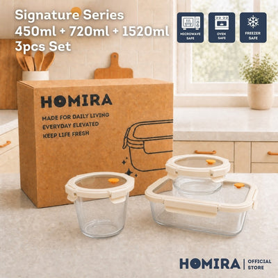 HOMIRA Signature Series Borosilicate Glass Food Container (3PCS Set)
