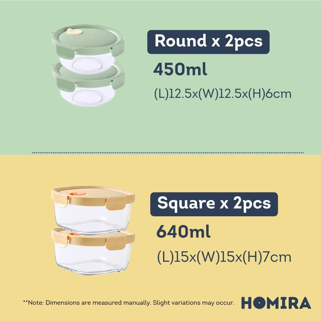 HOMIRA Summer Series Borosilicate Glass Food Container (4PCS Set)