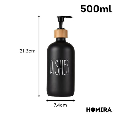 HOMIRA Refillable Glass Hand Soap & Dish Soap Dispenser with Bamboo Collar - 500ml