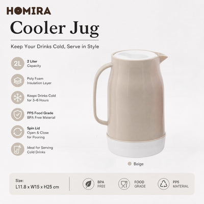HOMIRA Cooler Jug 2L - Cold Drinks, Keep Cold, BPA Free