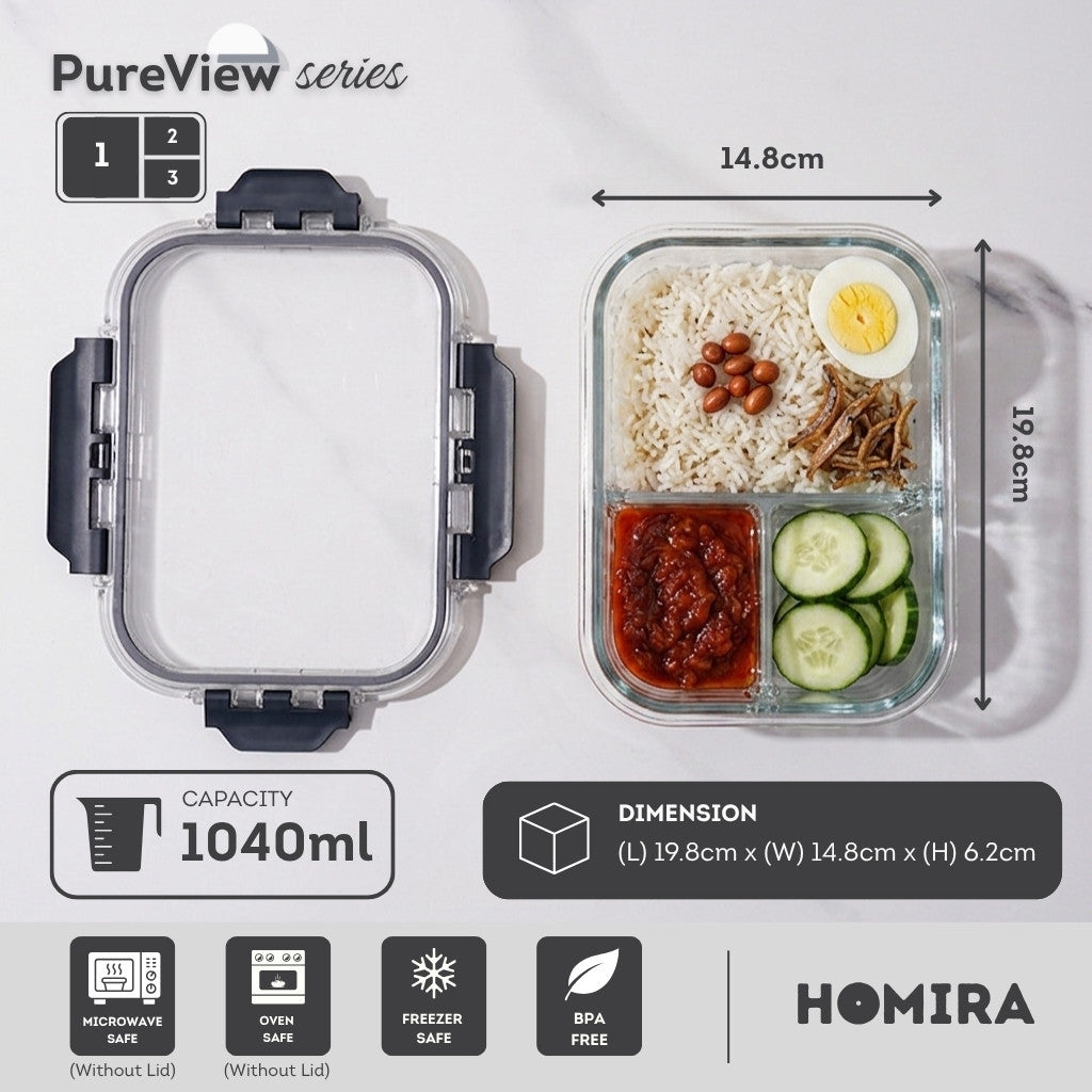 HOMIRA PureView Series Borosilicate Glass Lunchbox Food Container