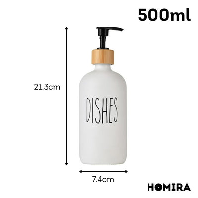 HOMIRA Refillable Glass Hand Soap & Dish Soap Dispenser with Bamboo Collar - 500ml