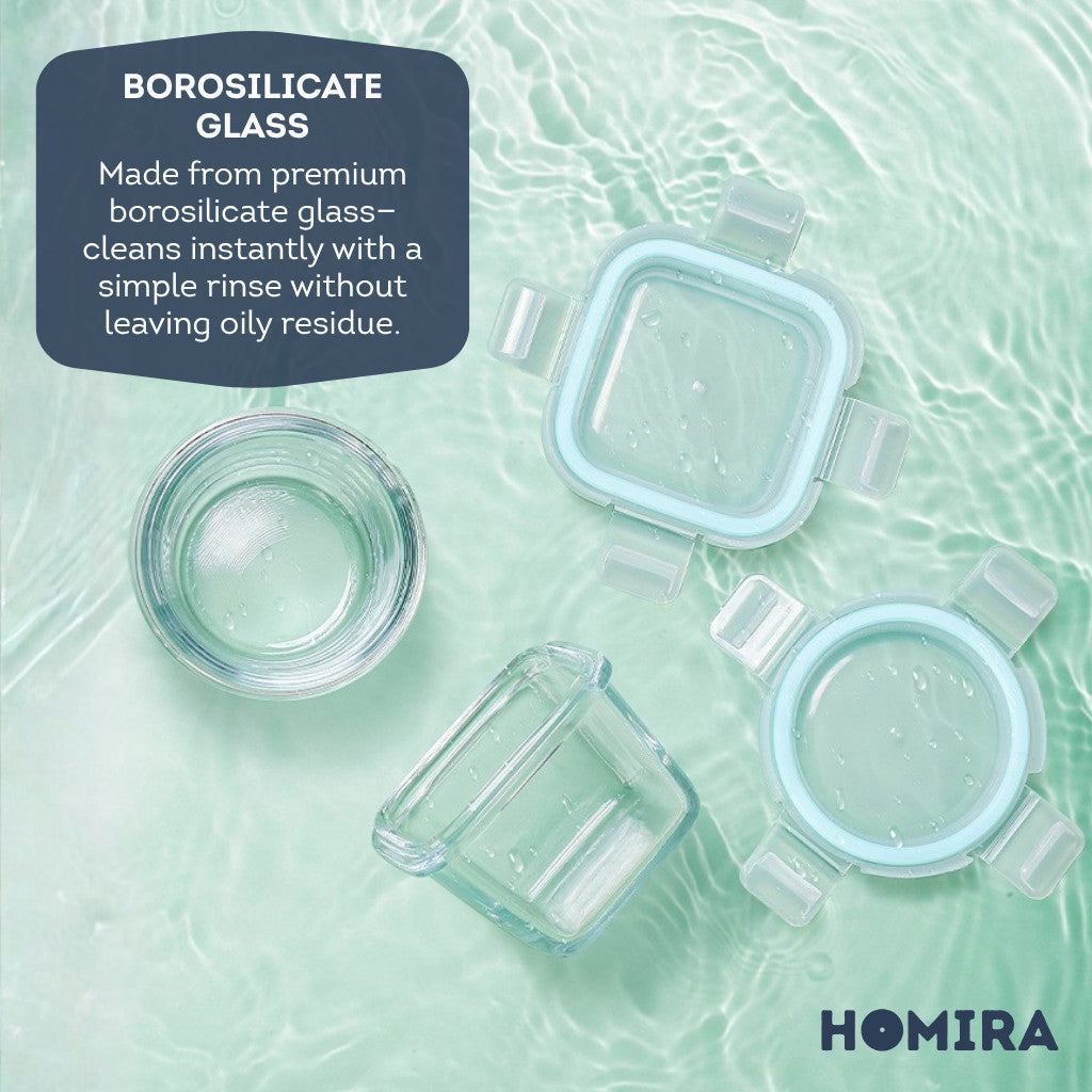 HOMIRA Classic Series Mini Borosilicate Glass Food Container Airtight Leakproof Food Container (Set of 4/6/10)