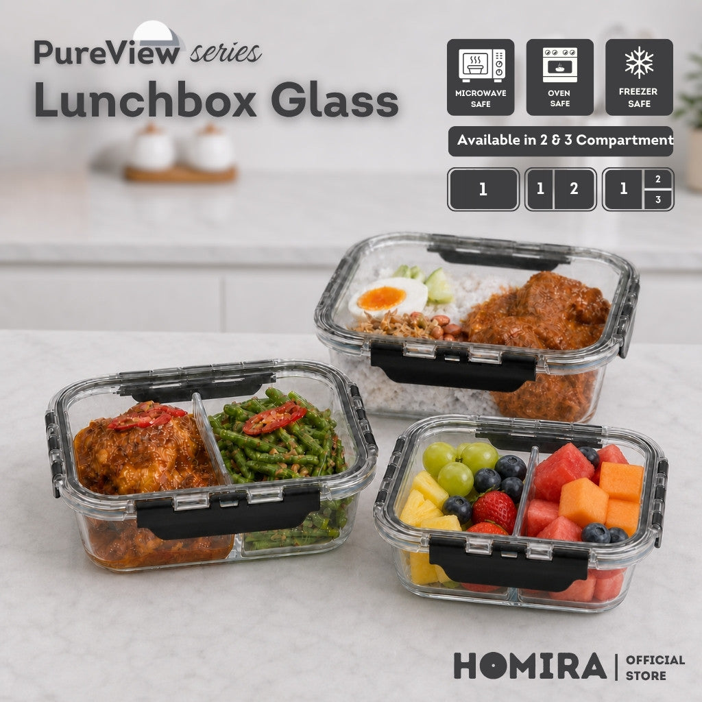 HOMIRA PureView Series Borosilicate Glass Lunchbox Food Container