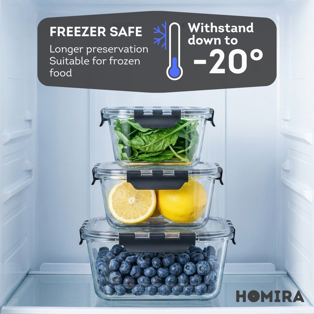 HOMIRA PureView Series Borosilicate Glass Food Container [Family Set]