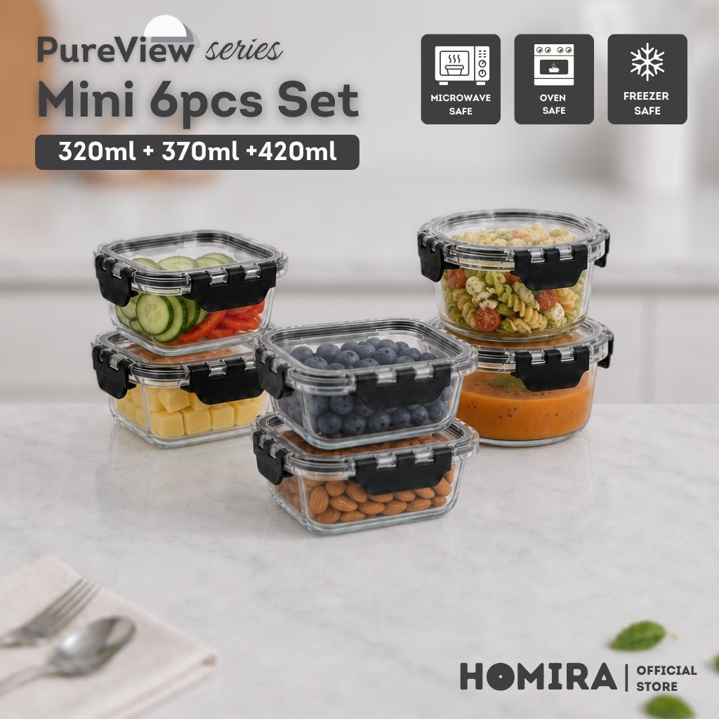 HOMIRA PureView Mini Glass Food Container Set (6 Pcs)