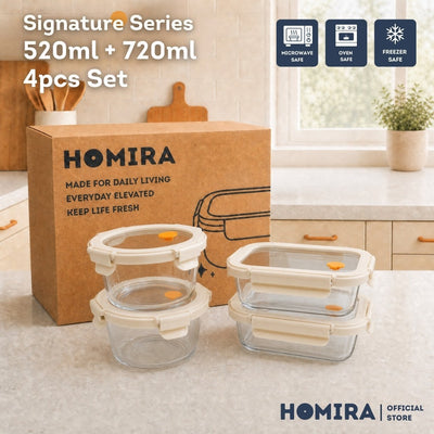 HOMIRA Signature Series Borosilicate Glass Food Container (4PCS Set)