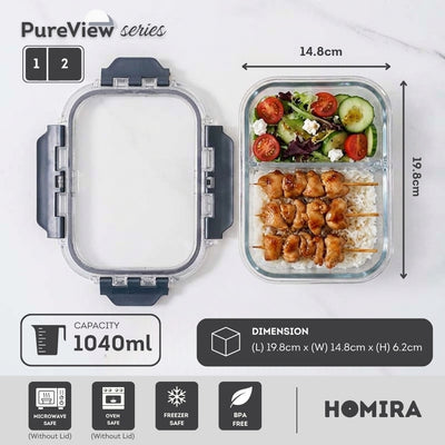 HOMIRA PureView Series Borosilicate Glass Food Container (370ml-2600ml)
