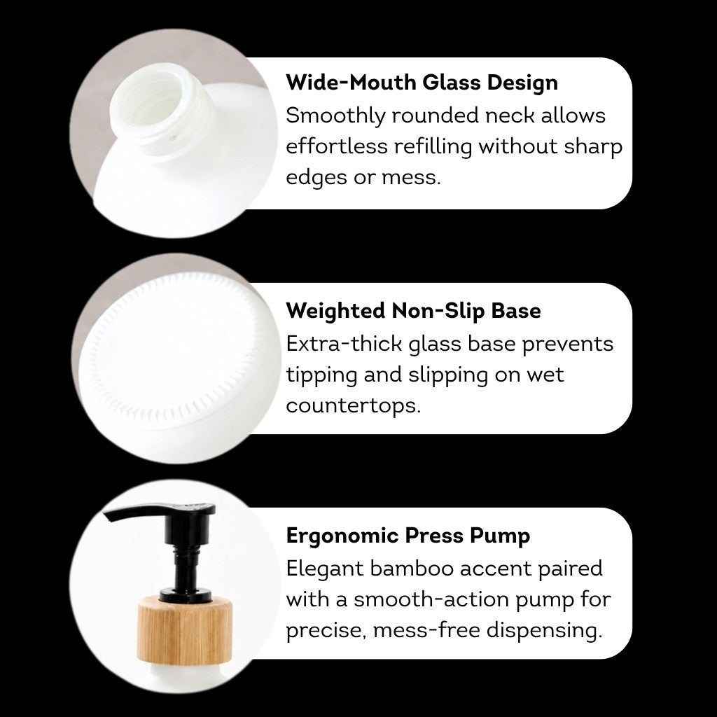 HOMIRA Refillable Glass Hand Soap & Dish Soap Dispenser with Bamboo Collar - 500ml