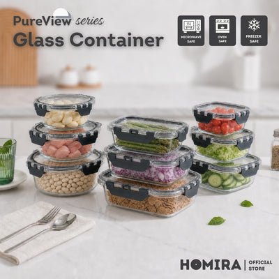 HOMIRA PureView Series Borosilicate Glass Food Container (370ml-2600ml)