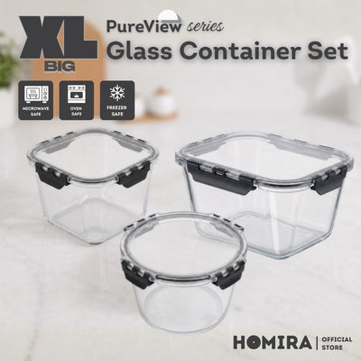 HOMIRA PureView Series XL Large Capacity Borosilicate Glass Food Container