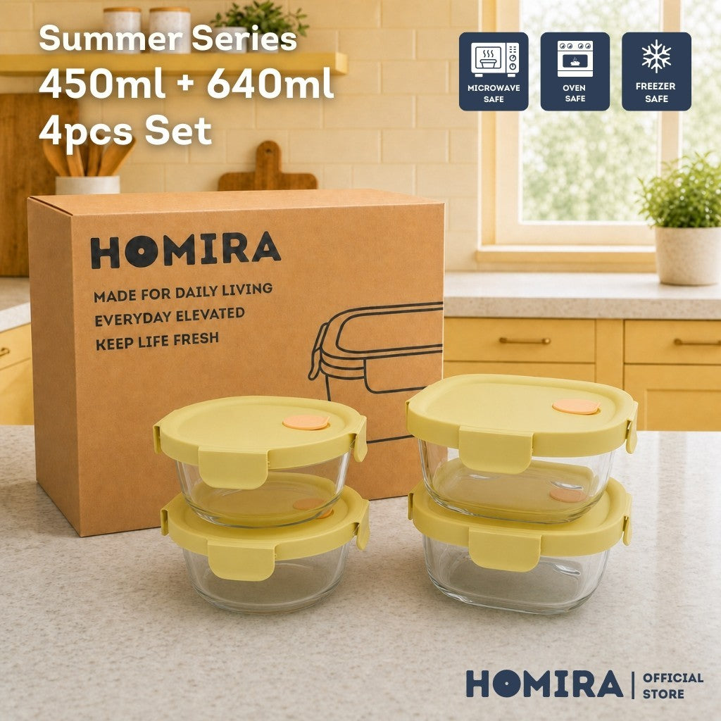 HOMIRA Summer Series Borosilicate Glass Food Container (4PCS Set)