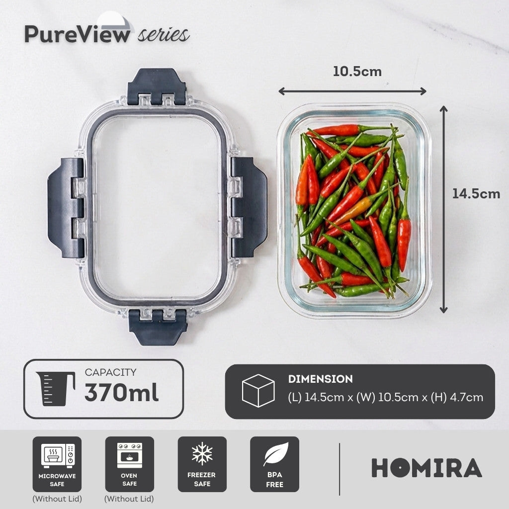 HOMIRA PureView Series Borosilicate Glass Food Container (370ml-2600ml)