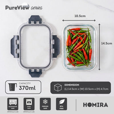 HOMIRA PureView Series Borosilicate Glass Food Container (370ml-2600ml)