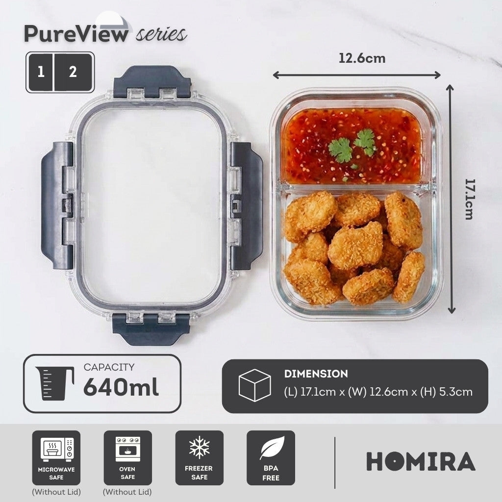 HOMIRA PureView Series Borosilicate Glass Food Container (370ml-2600ml)
