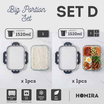 HOMIRA PureView Series Borosilicate Glass Lunchbox Food Container