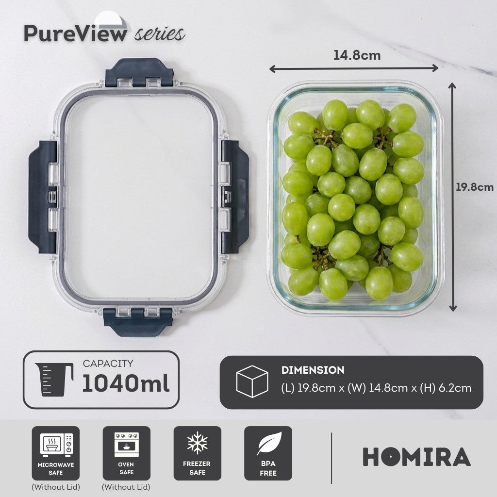 HOMIRA PureView Series Borosilicate Glass Lunchbox Food Container